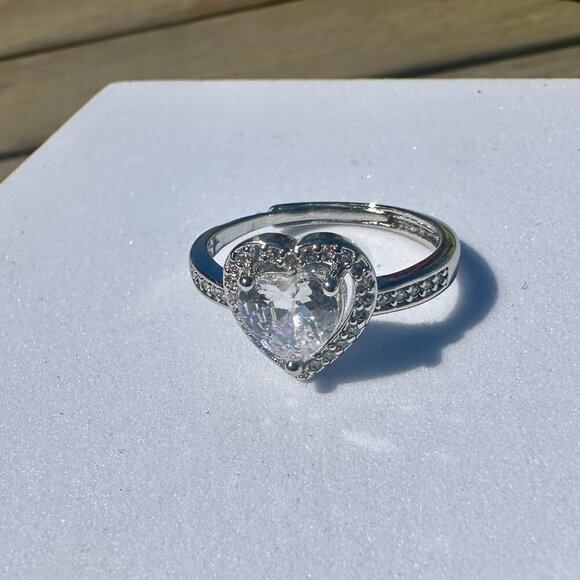 Heart-Shaped Sterling Silver & Cubic Zirconia Halo Engagement Ring - Picture 5 of 8